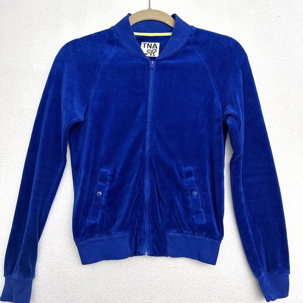 TNA Artitzia Womens Jacket XXS Velour Full Zip Bomber Royal Blue